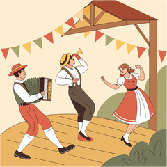 Traditional german folk dancers and musicians on stage © ggg