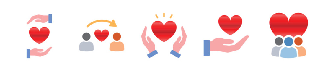 Care icon set. Set of Support, help and love solid icon - Vector 