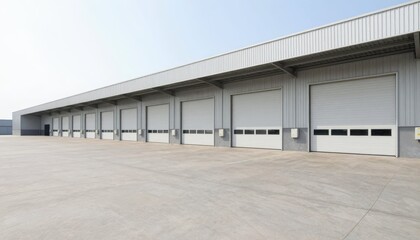 Obraz premium Warehouse loading dock operations industrial area photography urban environment wide-angle view logistics and transportation