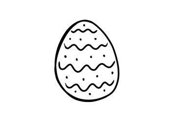 Easter clipart doodle easter egg with wavy lines and dots, hand drawn illustration, simple black and white outline drawing isolated on transparent background