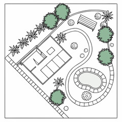 Obraz premium Residential Landscape Architecture Plan with Swimming Pool Design