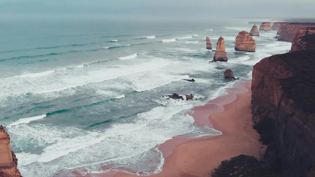 Twelve Apostles coastline aerial view from Gibson Steps parking