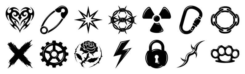 Obraz premium Neo-Tribal Y2K Aesthetic Vector Graphic Element Kit for Edgy Streetwear Design and Alternative Branding