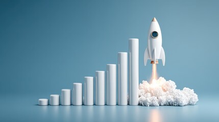 White Rocket Launching with Graph Increasing in Background Visual