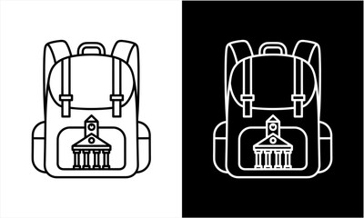 Minimalist Line Art Backpack with Classical Building Icon.