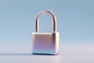 Naklejka premium Cyber security 3D lock concept: A close-up shot of a modern, chrome padlock standing as a symbol of protection, privacy, and security.
