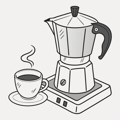 Simple Minimalist Coffee Machine Line Art Vector Illustration