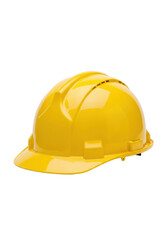 Fototapeta premium bright yellow plastic hard hat, smooth, clean, defined brim, ridges, ventilation openings, pristine condition, isolated on seamless transparent background with expansive copy space, concept of