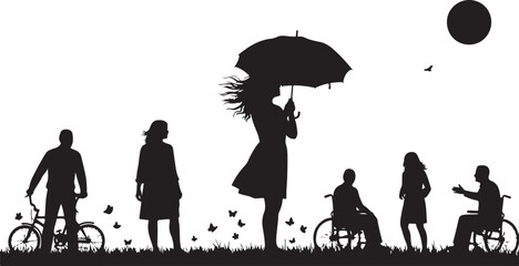 Silhouettes of people in a park on a windy day Vector © Ripon