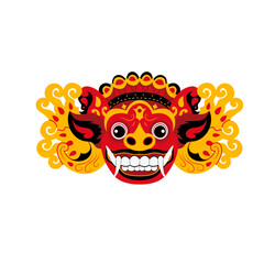 Balinese Barong Mask Illustration Traditional Mythological Creature Vector Art
