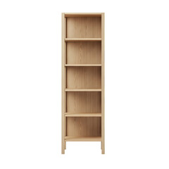 A tall empty bookshelf isolated on transparent background