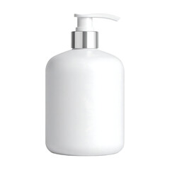 A professional set of white plastic cosmetic bottles featuring a pump dispenser and spray container for clean beauty liquid soap, lotion, and body wash hygiene product packaging