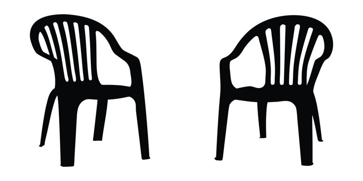 Plastic chair silhouette vector illustration, chair outdoor furniture silhouette