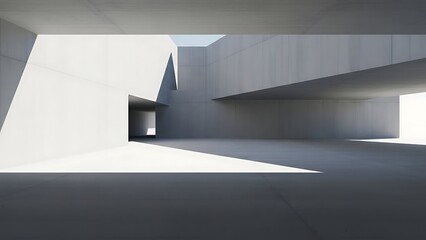 Obraz premium Futuristic concrete building interior with gray walls and sunlight