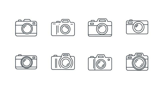 Set of Camera Icons - Modern Line Art Icons of Digital Cameras