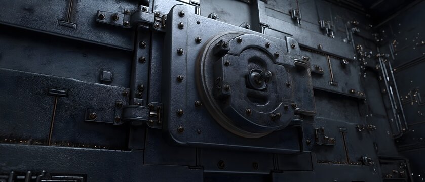 Cyber security 3D lock concept: Intricate vault door, showcasing its secure and robust design.