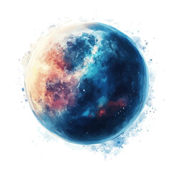 Exoplanet, fantasy semi-realistic artwork, subtle glow, watercolor textures, white background