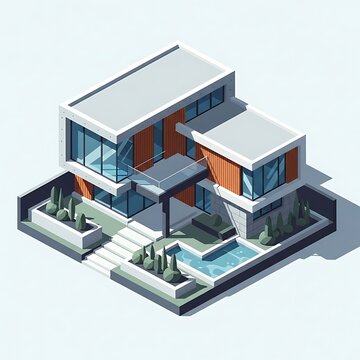 Modern 3D isometric luxury house design.