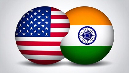 Circular Icons Featuring the Flags of the United States and India on Red Background