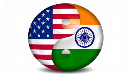 Yin-Yang Symbol Featuring the Flags of the United States and India in Harmonious Fusion