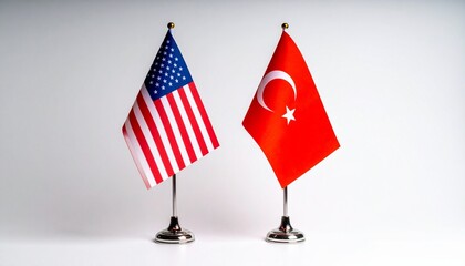 Table Flags of the United States and Turkey on Silver Stands with Gold Finials