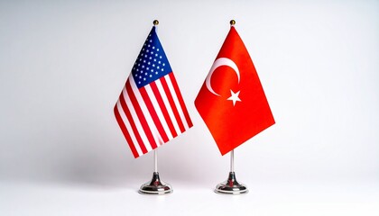 Table Flags of the United States and Turkey on Silver Stands with Gold Finials