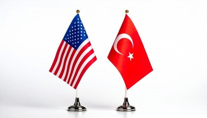 Table Flags of the United States and Turkey on Silver Stands with Gold Finials