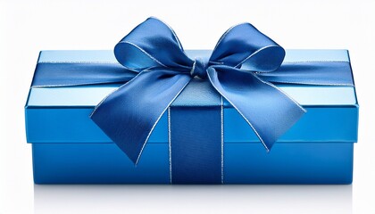 Blue Product Showcase Gift Box With Bow Isolated On White Clipping Path Included
