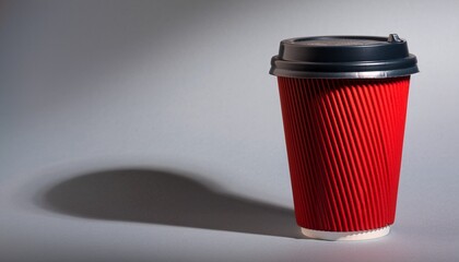 A Red Disposable Coffee Cup On A Gray Background With A Shadow