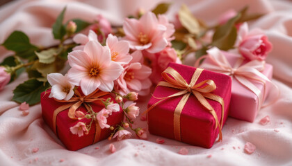 sweet blossoms & velvet gifts subject at the top: sweet blossoms & velvet gifts copy space: sweet blossoms & velvet gifts optimized for photo use: this image features sweet blossoms and velvet gifts
