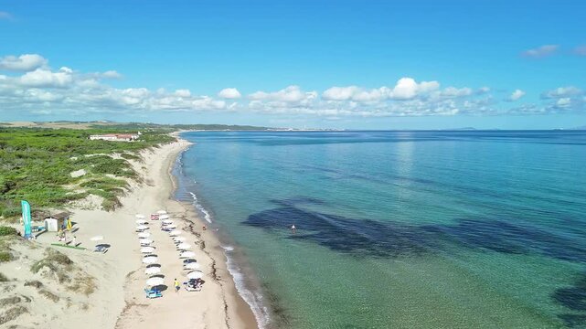 Aerial view of Platamona beach, Sassari, Sardinia, Italy