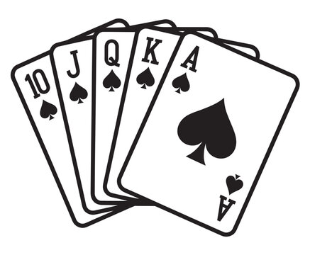 Spade royal straight flush poker hand, vector icon, casino, poker game, gambling, cards, online gaming, apps, flat design
