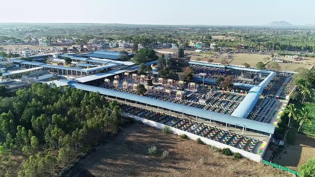 An aerial view of Kotilingeshwara Temple in Kolar showcasing Shivalingas from smallest to tallest