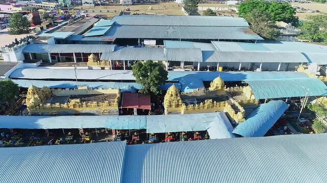 An aerial view of Kotilingeshwara Temple in Kolar showcasing Shivalingas from smallest to tallest