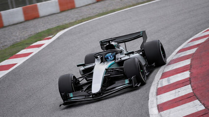 Obraz premium Race car on the paved circuit, blur motion, wide slick tires, high speed, fast vehicle