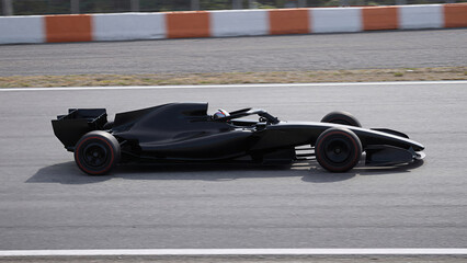 Obraz premium Race car on the paved circuit, blur motion, wide slick tires, high speed, fast vehicle side view