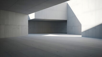 Obraz premium Futuristic interior with gray concrete walls and floor