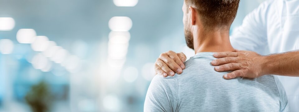 Therapist Assessing Shoulder Mobility of Patient in Clinical Setting with Professional Touch