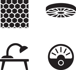 Four black on white background honeycomb desk lamp fan gauge