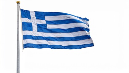 Obraz premium Greek Flag Waving On Mast Isolated And White Background