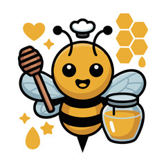 Adorable honey bee cartoon character with honey jar
vector illustration, easily editable.