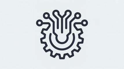 Obraz premium Black gear icon with circuit board design on light gray background symbolizing technology and innovation