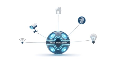 Smart Home Brain Central Hub with Connected Devices and Wi Fi Symbols WiFi symbol