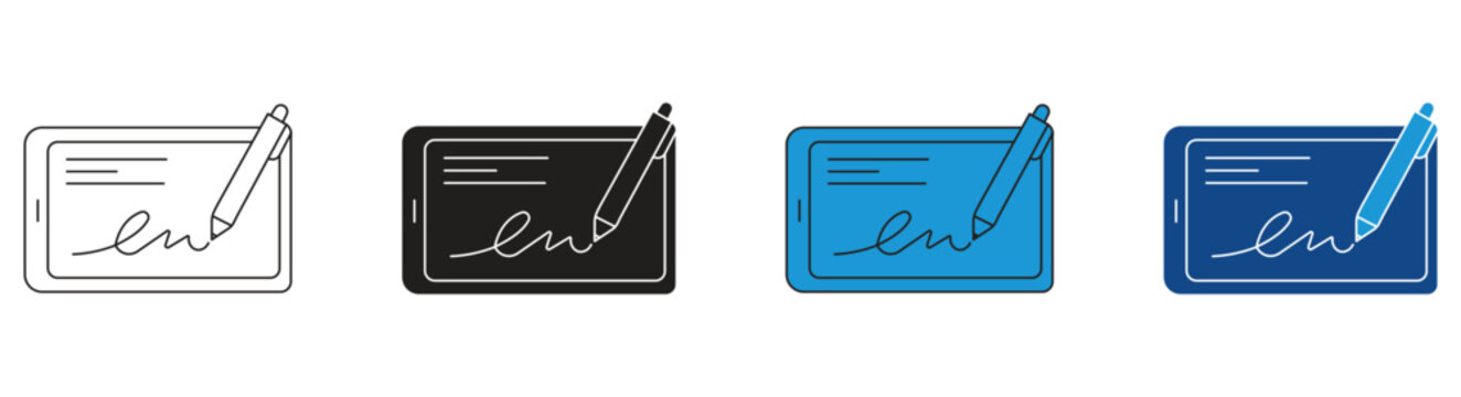 Digital signature icon set. Electronic signature icon ,electronic document signing and verification symbol. Vector illustration.