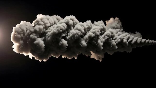 A massive cloud of smoke and ash erupts from a volcano, captured from a distance, against a dark background, in a dramatic photograph.