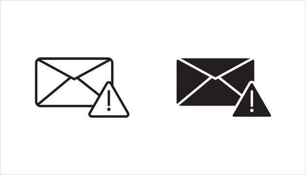 Email error icon set, Envelope icon with exclamation mark. Envelope icon and alert, error, alarm, danger symbol. vector illustration on white background