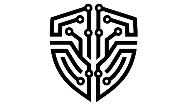 Minimal Circuit Shield Icon &ndash; Cybersecurity & Tech Logo Vector, circuit shield, cybersecurity icon, digital security, technology logo, minimal vector, black and white icon, flat design, SVG, 