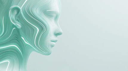 Obraz premium Minimalistic abstract metallic human face profile with flowing lines evokes modern technology, creativity, and futuristic design concepts