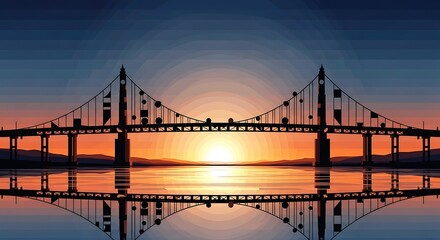 Fototapeta premium Sunset over a suspension bridge.