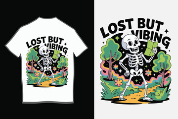 Obraz premium Lost But Vibing Skeleton Retro Cartoon T-Shirt Design